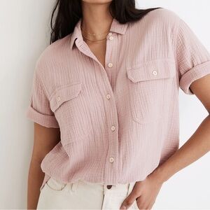 Madewell Pink Relaxed Notched Collar Button Down
